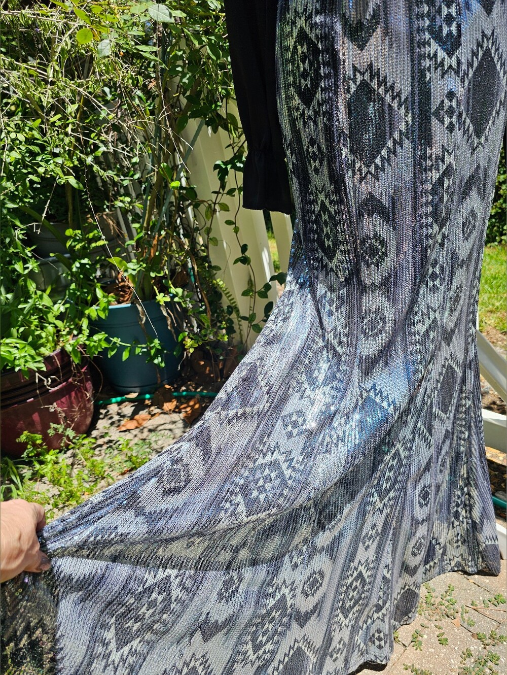 Crazy Train Sequin Maxi Skirt Western Aztec Silver Black Turquoise - Picture 5 of 13